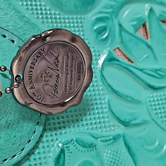 Patricia Nash Leather Cut Out Tooling Collection Cavo Floral Tote ❤️ 💙 Aqua - Picture 3 of 16